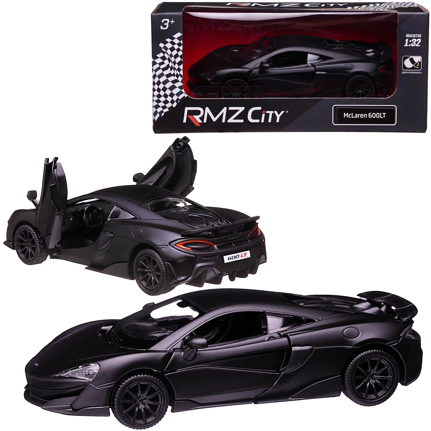 Машина металлическая RMZ City серия 1:32 McLaren 600LT, черный матовый  цвет, двери открываются